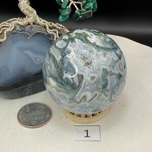 Natural Moss Agate Crystal Sphere 57.7mm Green Druzy Grounding Heart Chakra 1